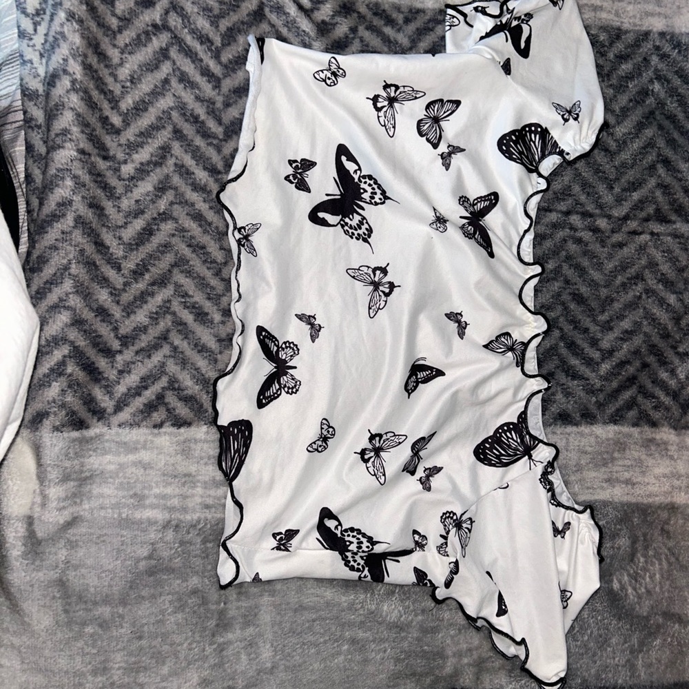White butterfly crop top